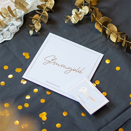 Flyer und Visitenkarte Simmgold